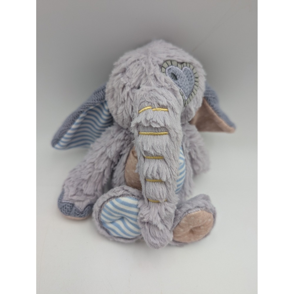 Demdaco Plush Elephant Lavender Striped Heart Patch Knit Oddball 2021